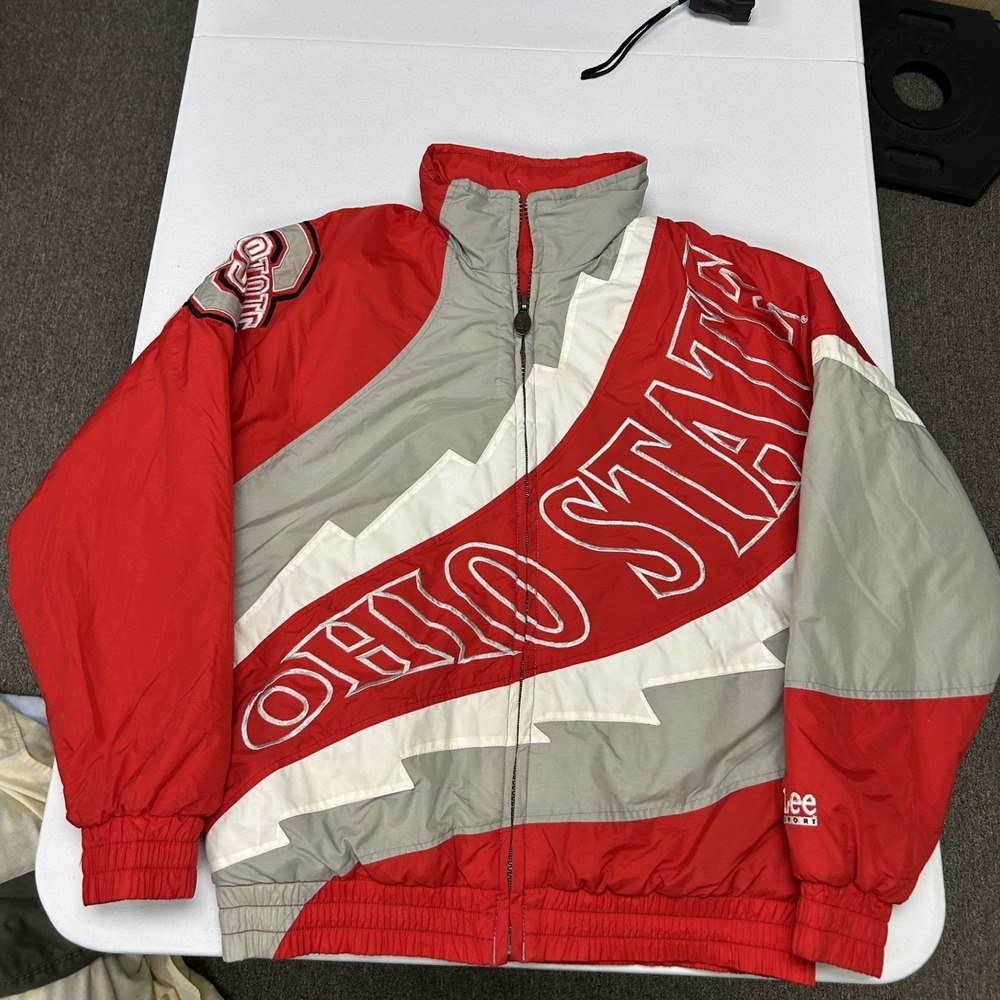 Lee Sport Puffer Jacket Mens Medium Red Ohio State Buckeyes Vintage Colorblock